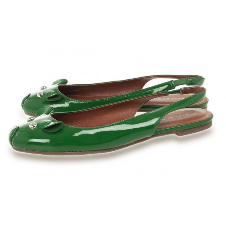 Pre Owned Marc by Marc Jacobs Green Patent Mouse Slingback Sandals Size 35.5