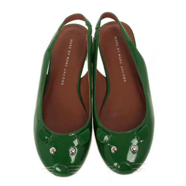 Pre Owned Marc by Marc Jacobs Green Patent Mouse Slingback Sandals Size 35.5