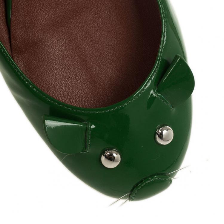 Pre Owned Marc by Marc Jacobs Green Patent Mouse Slingback Sandals Size 35.5