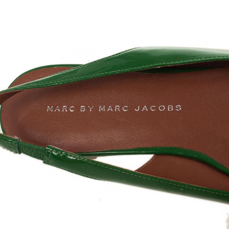 Pre Owned Marc by Marc Jacobs Green Patent Mouse Slingback Sandals Size 35.5