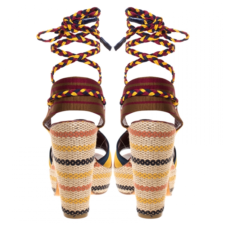 Pre Owned Marc By Marc Jacobs Multicolor Fabric Platform Ankle Wrap Sandals 39