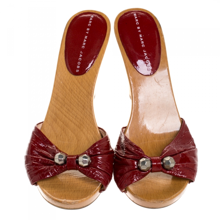 Pre Owned Marc By Marc Jacobs Red Patent Leather Slide Clog Sandals Size 39