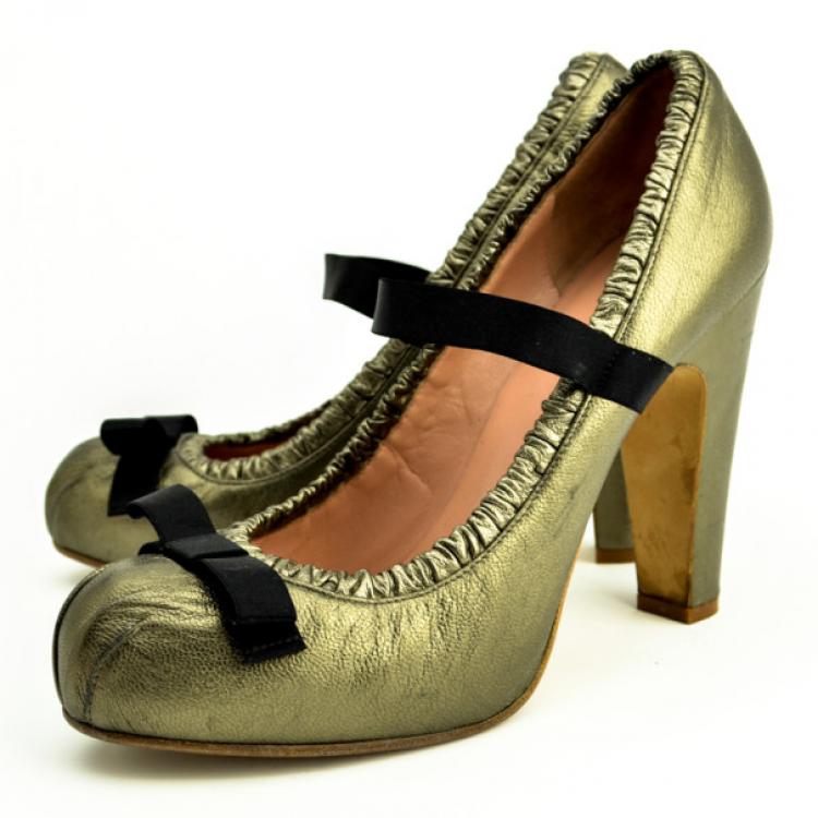 Pre Owned Marc by Marc Jacobs Metallic Bow Pumps Size 38.5