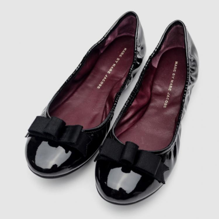 Pre Owned Marc by Marc Jacobs Black Patent Leather Bow Ballet Flats Size 38