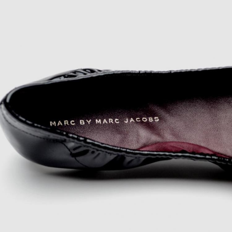 Pre Owned Marc by Marc Jacobs Black Patent Leather Bow Ballet Flats Size 38