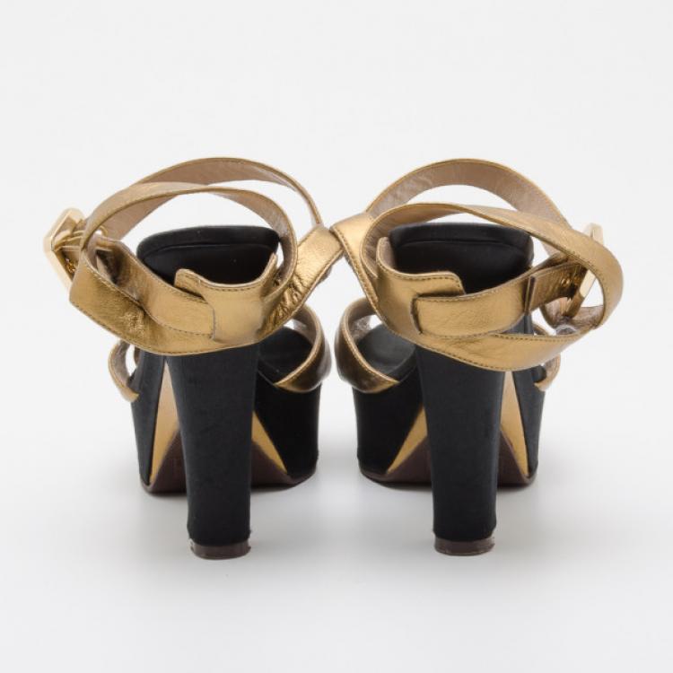 Pre Owned Marc by Marc Jacobs Bronze and Black Platform Sandals Size 37