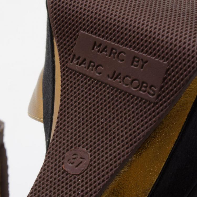 Pre Owned Marc by Marc Jacobs Bronze and Black Platform Sandals Size 37