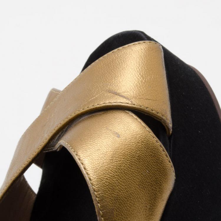 Pre Owned Marc by Marc Jacobs Bronze and Black Platform Sandals Size 37