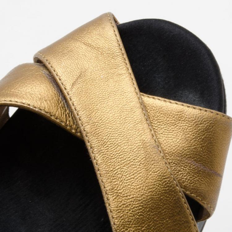 Pre Owned Marc by Marc Jacobs Bronze and Black Platform Sandals Size 37