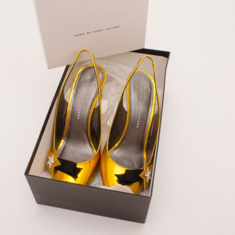 Pre Owned Marc by Marc Jacobs Metallic Star Slingbacks Size 38