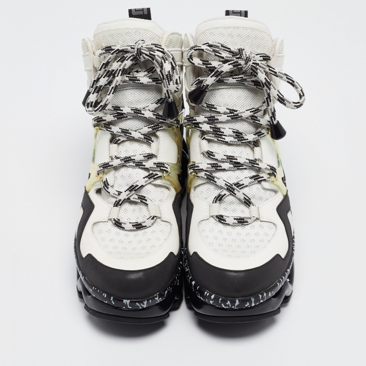 Pre Owned Marc by Marc Jacobs White/Black Faux Leather and Mesh Ninja Wave Sneakers Size 39