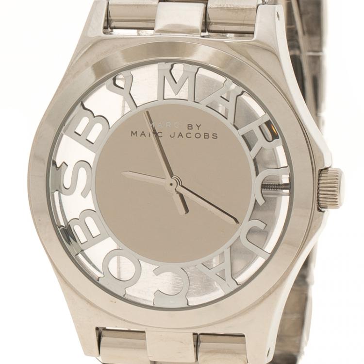Pre Owned Marc By Marc Jacobs Silver Dial Stainless Steel Henry Skeleton Women's Wristwatch 39 mm