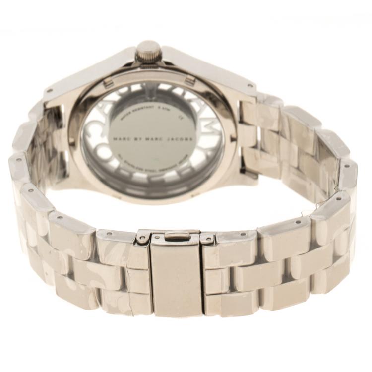 Pre Owned Marc By Marc Jacobs Silver Dial Stainless Steel Henry Skeleton Women's Wristwatch 39 mm