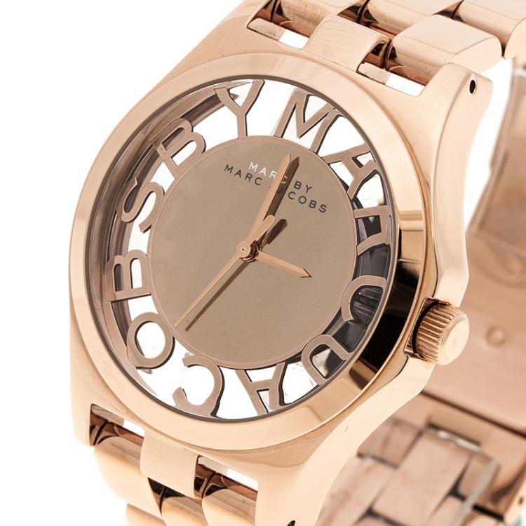 Pre Owned Marc by Marc Jacobs Rose Gold Plated Henry Skeleton MBM3107 Women's Wristwatch 40 mm
