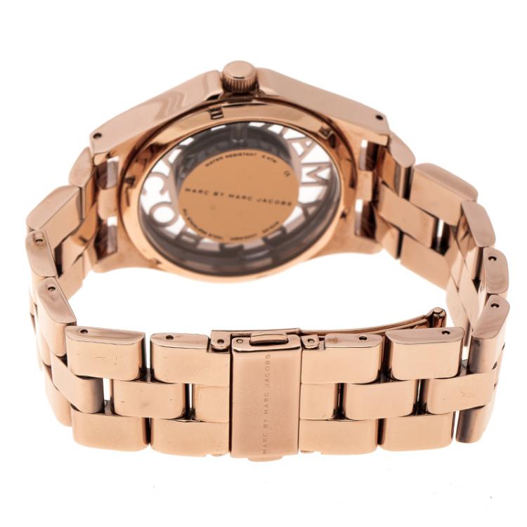 Pre Owned Marc by Marc Jacobs Rose Gold Plated Henry Skeleton MBM3107 Women's Wristwatch 40 mm