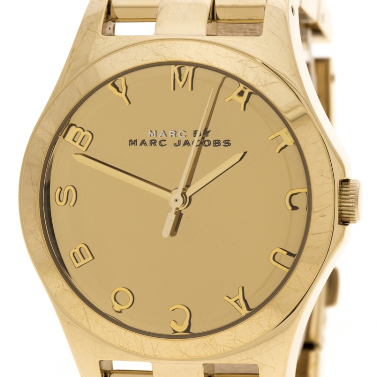 Pre Owned Marc by Marc Jacobs Gold Plated Stainless Steel Henry MBM3211 Women's Wristwatch 36 mm