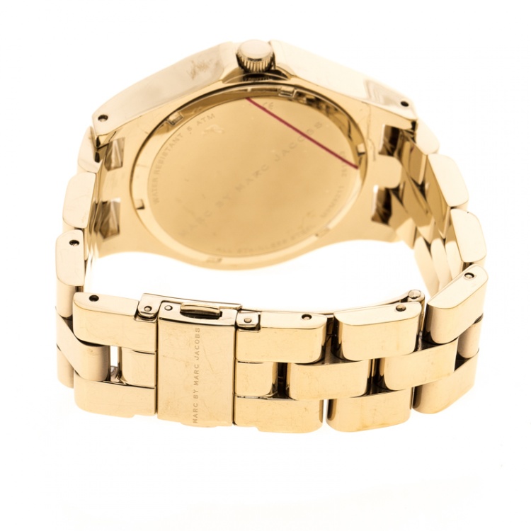 Pre Owned Marc by Marc Jacobs Gold Plated Stainless Steel Henry MBM3211 Women's Wristwatch 36 mm