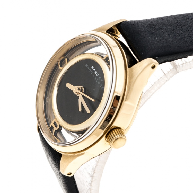 Pre Owned Marc By Marc Jacobs Tether Black Gold Plated MBM1381 Women's Wristwatch 25 mm