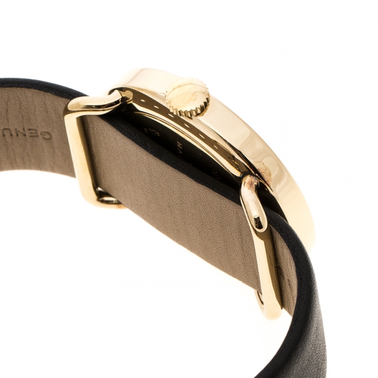 Pre Owned Marc by Marc Jacobs Black Yellow Gold-Plated Stainless Steel Amy MBM1154 Women's Wristwatch 36 mm