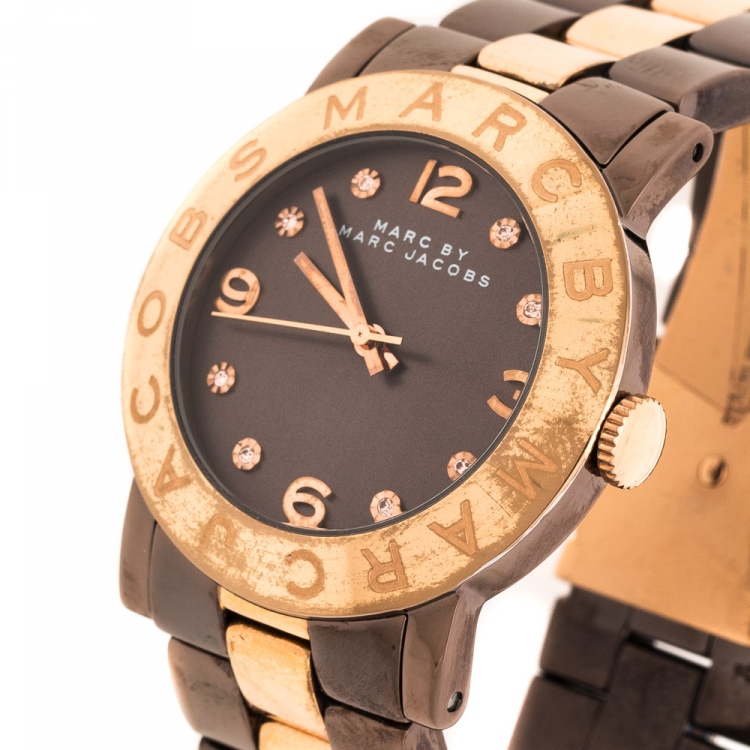 Pre Owned Marc by Marc Jacobs Brown Two-Tone Stainless Steel MBM3195 Women's Wristwatch 36 mm