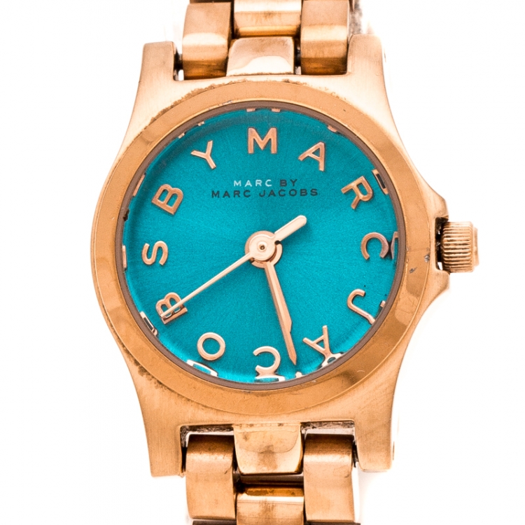 Pre Owned Marc by Marc Jacobs Blue Rose Gold Plated Stainless Steel Henry Dinky MBM3328 Women's Wristwatch 20 mm