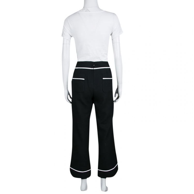 Pre Owned Marc Jacobs Black Doublefaced Wool Contrast Grosgrain Trim Ankle Pants M 