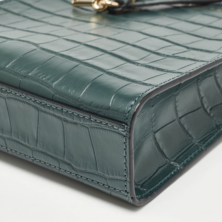 Pre Owned Marc Jacobs Green Croc Embossed Leather Micro Grind Tote