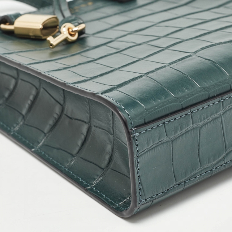 Pre Owned Marc Jacobs Green Croc Embossed Leather Micro Grind Tote