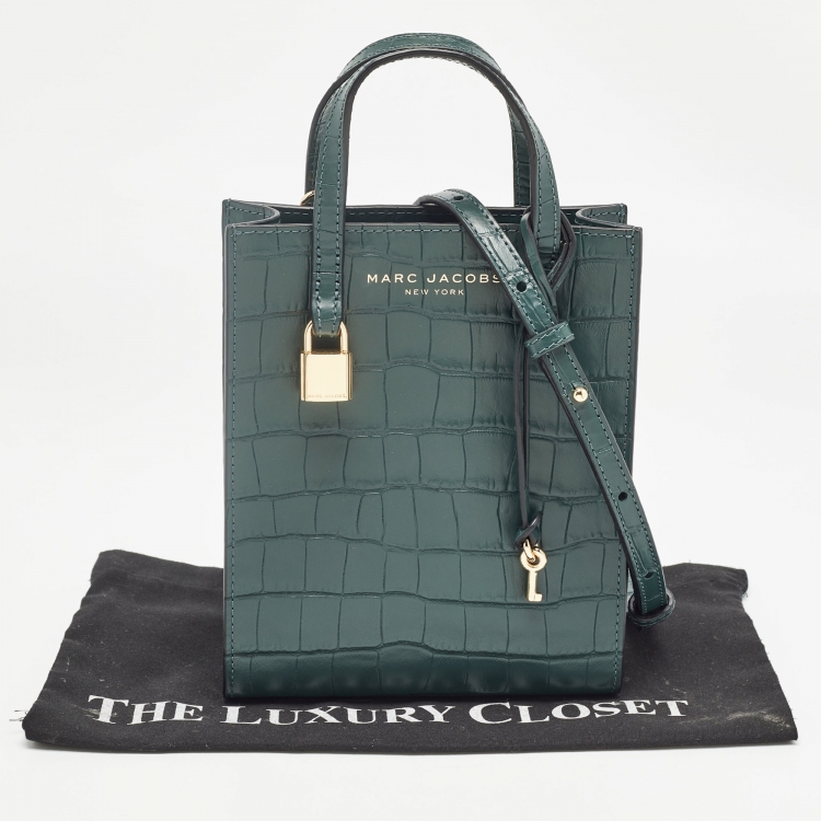 Pre Owned Marc Jacobs Green Croc Embossed Leather Micro Grind Tote