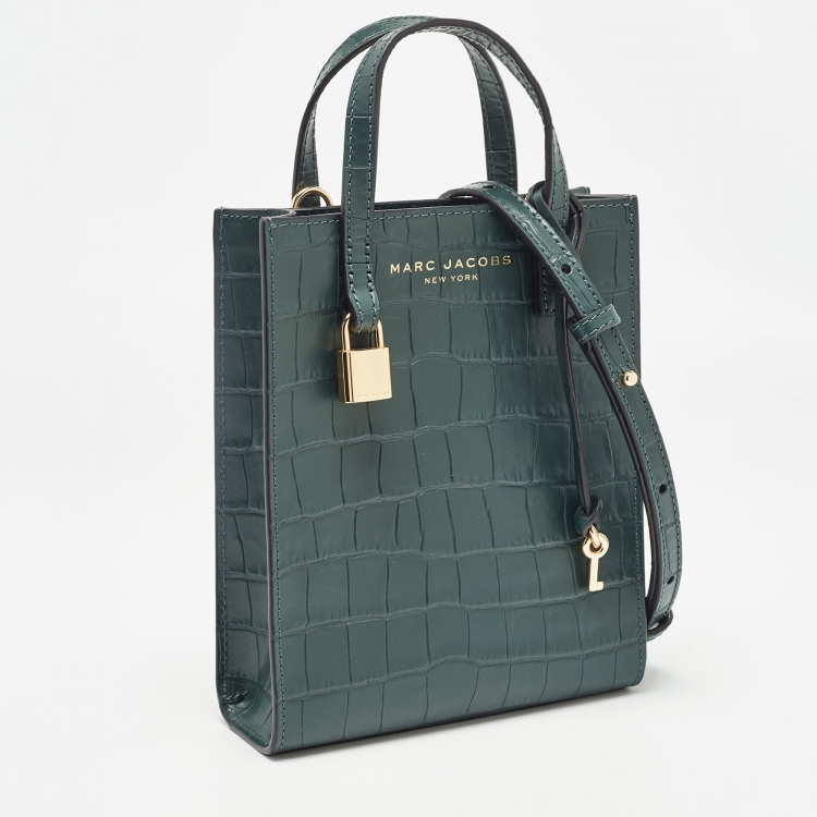 Pre Owned Marc Jacobs Green Croc Embossed Leather Micro Grind Tote