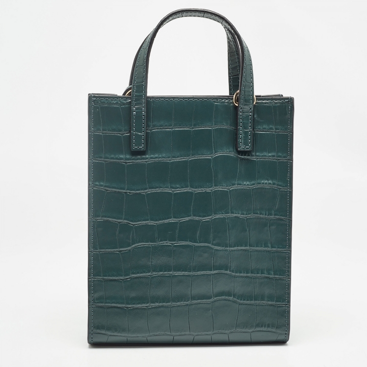 Pre Owned Marc Jacobs Green Croc Embossed Leather Micro Grind Tote