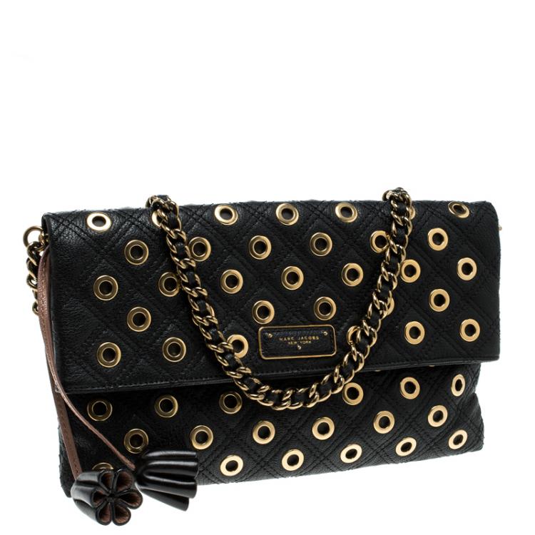 مملوكة مسبقًا Marc Jacobs Black Leather Eyelets Sandy Shoulder Bag