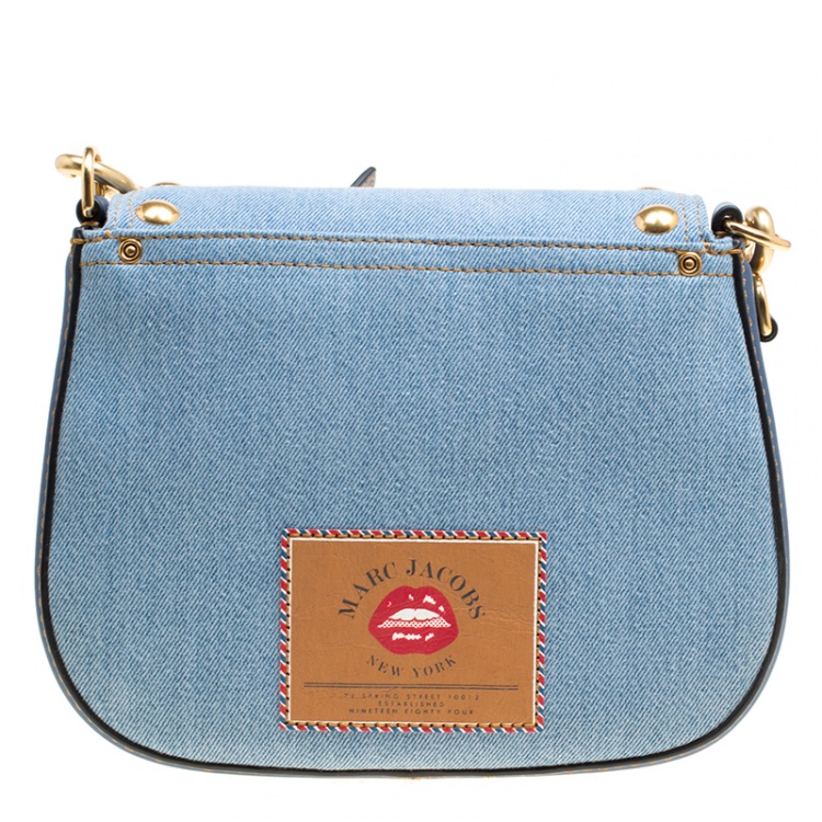 Pre Owned Marc Jacobs Blue Denim Small Studded Nomad Crossbody Bag
