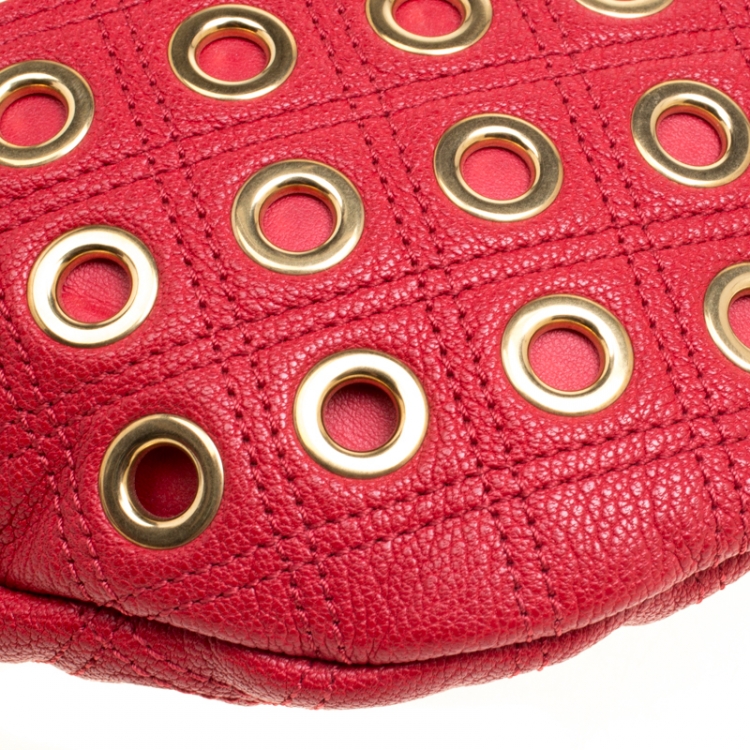 Pre Owned Marc Jacobs Red Quilted Eyelets Leather Small Nomad Hobo