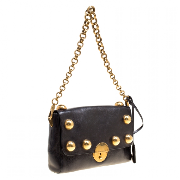 Pre Owned Marc Jacobs Black Leather Small Studded Gotham Shoulder Bag