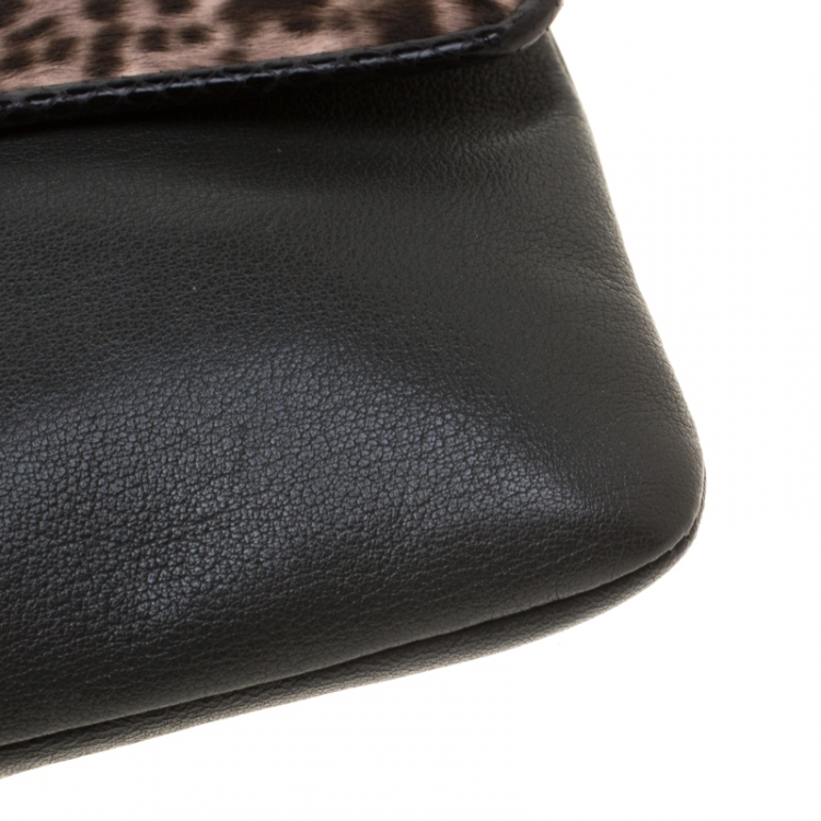 Pre Owned Marc Jacobs Black/Beige Leopard Print Calfhair and Leather Safari Vip Clutch