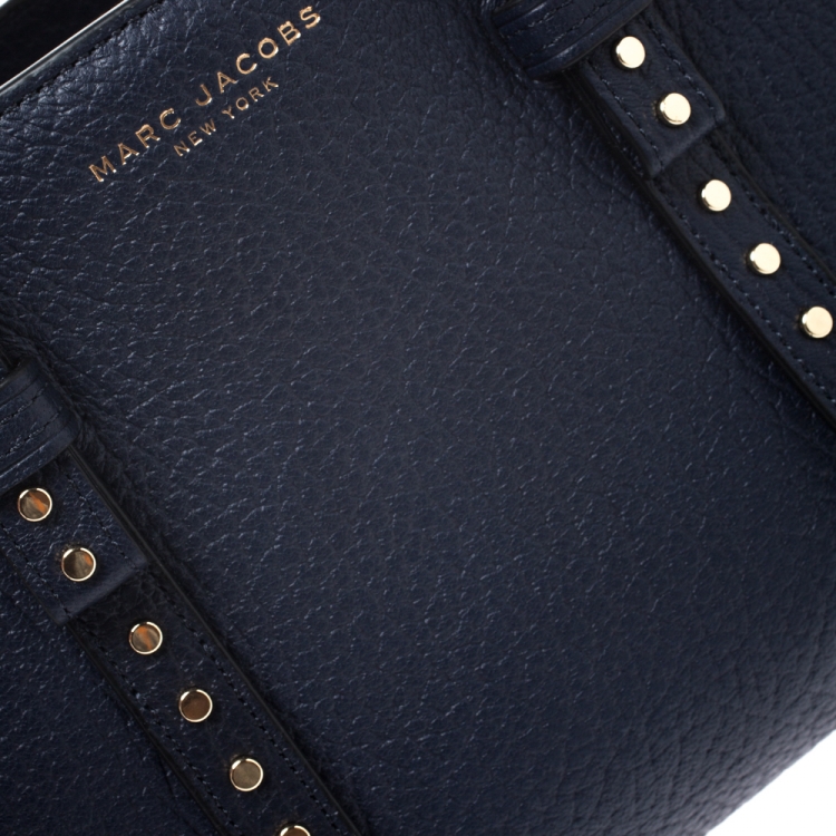 Pre Owned Marc Jacobs Midnight Blue Leather Mini T Studded Tote