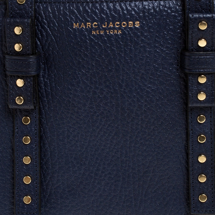 Pre Owned Marc Jacobs Midnight Blue Leather Mini T Studded Tote