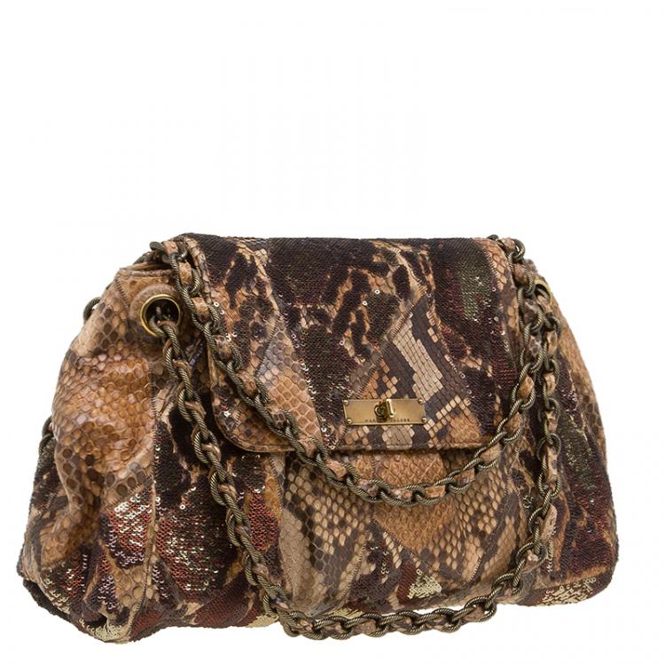Pre Owned Marc Jacobs Beige Python and Sequins Mae Shoulder Bag