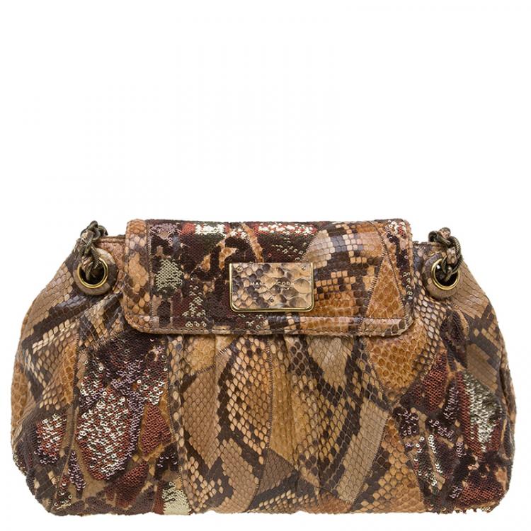 Pre Owned Marc Jacobs Beige Python and Sequins Mae Shoulder Bag