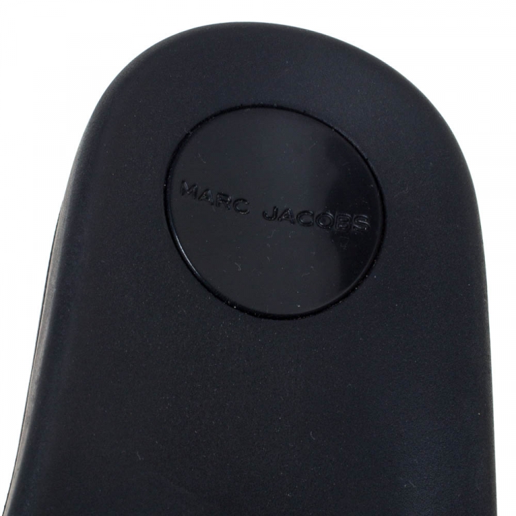 Pre Owned Marc Jacobs Monochrome Rubber Logo Web Flat Slides Size 36 