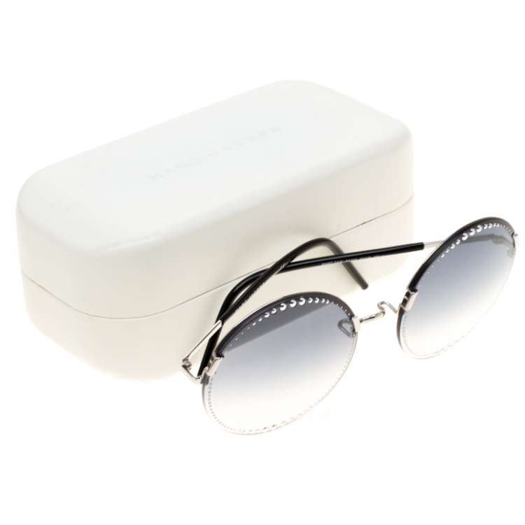 Pre Owned Marc Jacobs Silver/Blue Gradient 54/S Studded Round Sunglasses