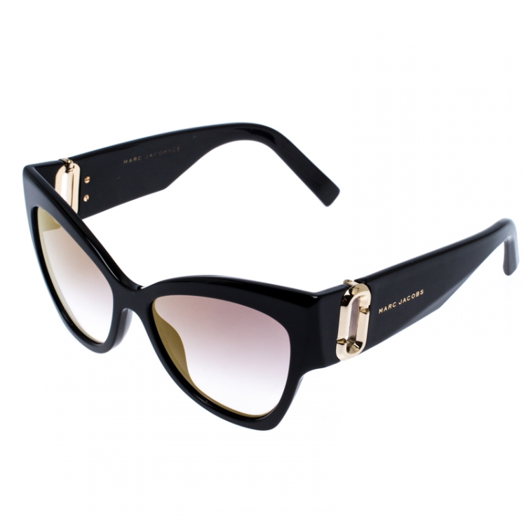 Pre Owned Marc Jacobs Black/Pale Gold Mirrored 109/S Cat Eye Sunglasses
