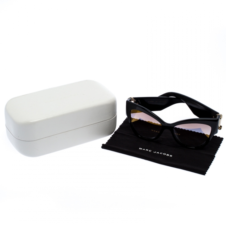Pre Owned Marc Jacobs Black/Pale Gold Mirrored 109/S Cat Eye Sunglasses