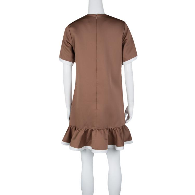 Pre Owned Marc Jacobs Brown Short Sleeve Ruffle Bottom Dress S