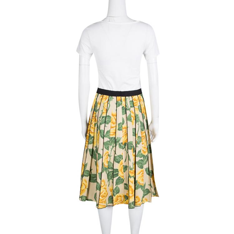 Pre Owned Marc Jacobs Beige Floral Print Pleated Midi Skirt XS