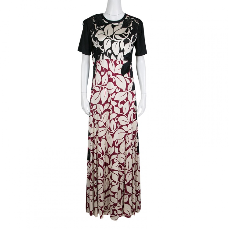 Pre Owned Marc Jacobs Leaf Printed Embroidered Short Sleeve Maxi Dress M