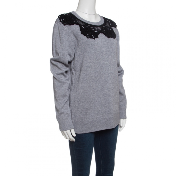 Pre Owned Marc Jacobs Grey Contrast Crochet Collar Detail Sweatshirt S