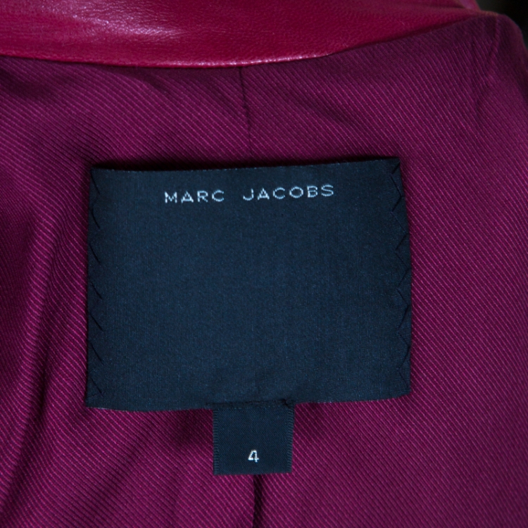 Pre Owned Marc Jacobs Brick Red Leather Quilted Shoulder Biker Jacket S