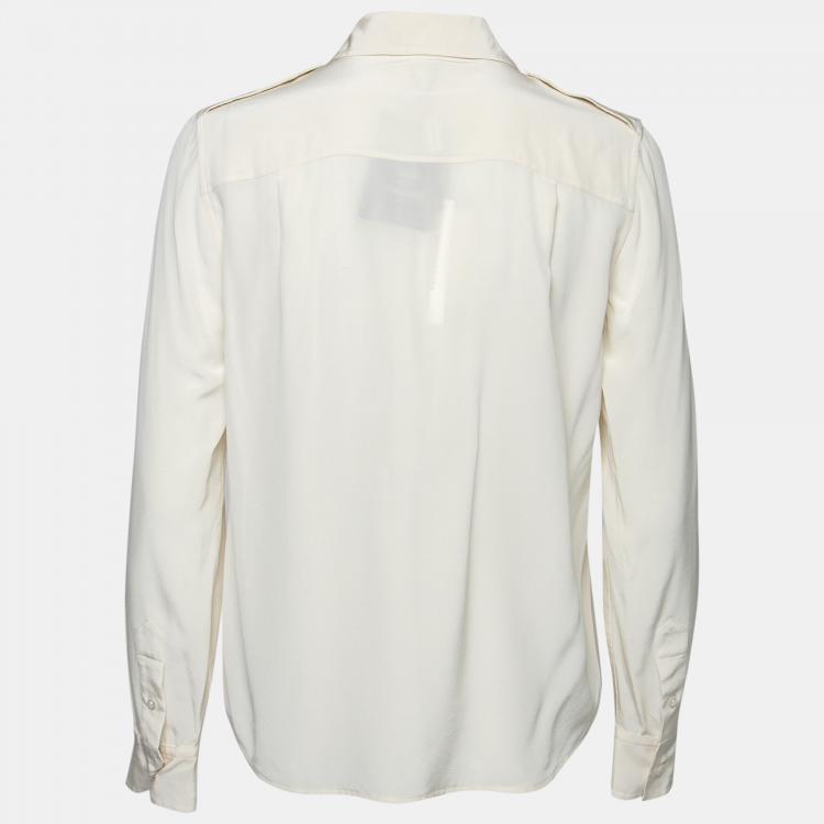 Pre Owned Marc Jacobs Ivory Silk Epaulette Detail Button Front Shirt M